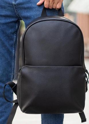 Рюкзак з екошкіри чорний чоловічий шкіряний портфель, з відділенням для ноутбука,