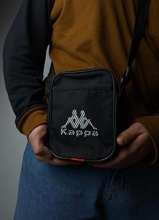Черная cумка спортивная мужская через плечо барсетка каппа kappa