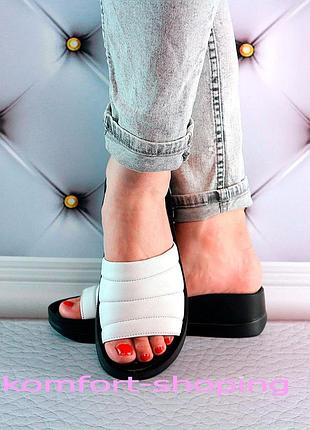 Женские шлепанцы кожаные, белые к 1455