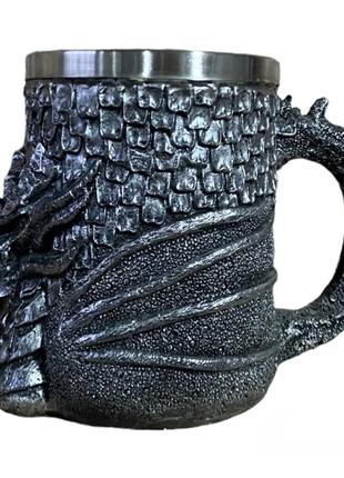 Кружка чашка 3d серый дракон 500ml