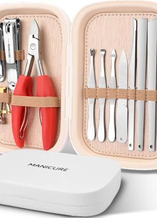 Набір для манікюру та педикюру з нержавіючої сталі у кейсі 12 предметів manicure white