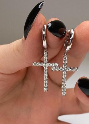 Сережки хрести з фіанітами срібло 925 проби