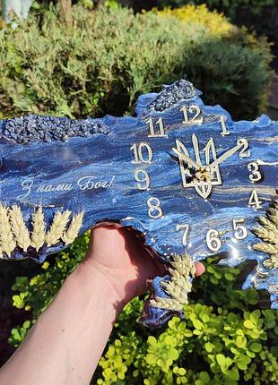Часы настенные из эпоксидной смолы "карта украины" 40x25 см