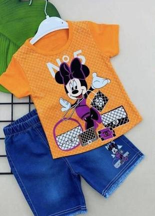 Детский летний комплект шорты и футболка с минни на девочку 1, 2, 3, 4 года