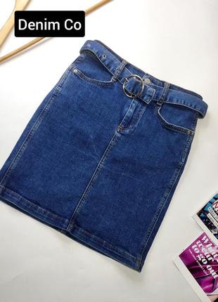 Юбка женская джинсовая мини синего цвета с ремнем от бренда denim co xs