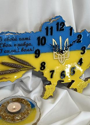 Часы настенные из эпоксидной смолы "карта украины" 40x27 см