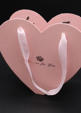 Коробка картонна для квітів з ручкою подарункова "серце". колір рожевий. 2шт/комплект. 27х26х10см3 фото
