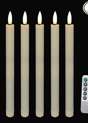 Безпламні конічні свічки з батарейним живленням із пултом керування 6 штук колір слонова кістка