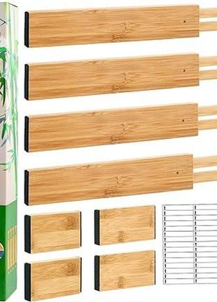 Роздільник ящиків регульований бамбуковий, органайзер для ящиків (33-43 см) з 45 етикетками 8 штук