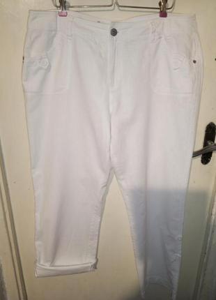 Лляні-бавовна,білосніжні штани-капрі-бриджі 3 в 1 з кишенями,великого розміру,etam