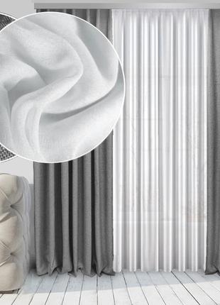 Комплект тюль и шторы di&di натюрель лен-блекаут 250х245 2 шт серые тюль лен лайт 600х245 белый