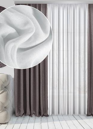 Комплект тюль та штори di&di натюрель лен-блекаут 150х265 2 шт сіро-коричневі тюль лен лайт 400х265 білий (roz6400063639)