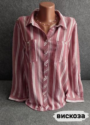 Мягкая рубашка из вискозы в вертикальную полоску 48-50 размера