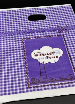 Подарункові поліетиленові пакети 25х35см "sweet love". колір фіолетовий.1 фото
