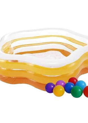 Дитячий надувний басейн intex 56495-1 «морська зірка», 183 х 180 х 53 см, жовтий, з кульками 10 шт