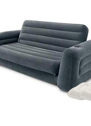 Надувний диван intex 66552-2, 203 х 231 х 66 см, з подушкам та ручним насосом. флокований диван трансформер 2