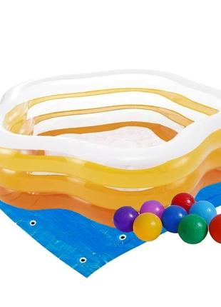 Дитячий надувний басейн intex 56495-2 «морська зірка», 183 х 180 х 53 см, жовтий, з кульками 10 шт,