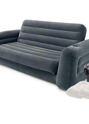 Надувний диван intex 66552-4, 203 х 231 х 66 см, з електричним насосом та подушками. флокований диван