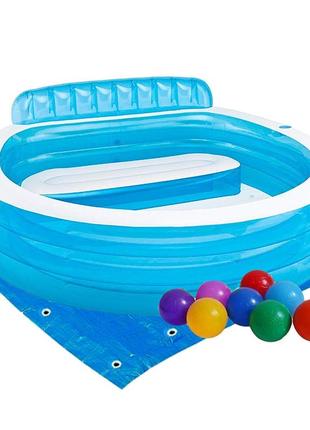 Дитячий надувний басейн intex 57190-2 «сімейний», 224 х 216 х 76 см, зі спинкою, із кульками 10 шт,