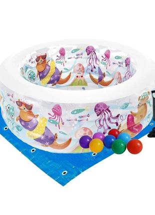 Дитячий надувний басейн intex 58480-2 «акваріум», 152 х 56 см, з кульками 10 шт, підстилкою, насосом