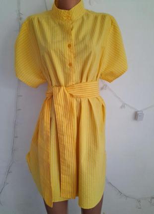 Платье - рубашка желтого цвета с пышными рукавами