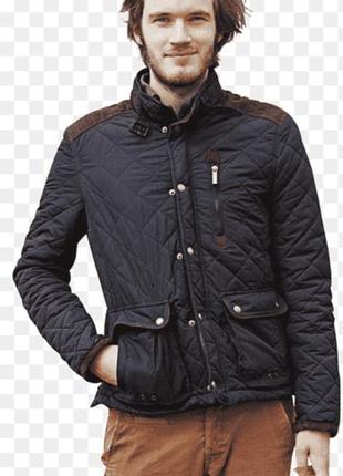 Гарна стьобана куртка темно-синього кольору з коричневими замшевими вставками zara man