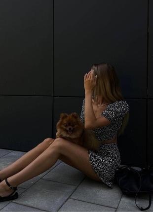 ❤️ шикарный женский костюм в цветы, женский костюм. черно белый топ юбка юбка лето летний летний4 фото