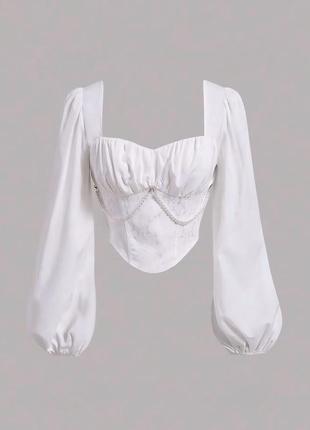 Блуза белая топ с бусинками
