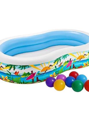 Дитячий надувний басейн intex 56490-1 «райська лагуна», 262 х 160 х 46 см, з кульками 10 шт
