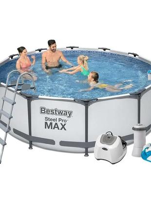 Каркасний басейн bestway 56420 - 7, 366 х 122 см (4 г/год, 3785 л/год, тент, підстилка, драбина, набір для