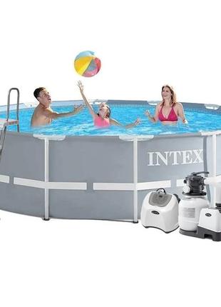 Каркасний басейн intex 26718 - 11, 366 х 122 см (5 г/год, 7 900 л/год, драбина, тент, підстилка, набір для