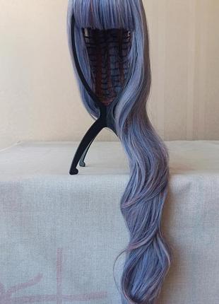 Блакитна нова перука, кольорова, довга, з чубчиком, термостійка, парик