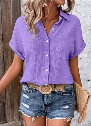 Сорочка жіноча повсякденна нарядна літня на літо легка святкова блакитна сіра бежева біла чорна зелена рожева блузка блуза батал бавовняна