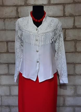 Винтажный блузон с кружевом винтаж ретро блуза