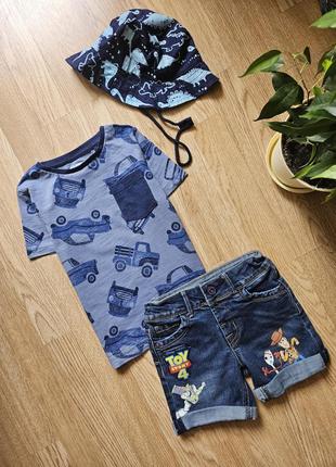 Дитячій комплект на літо на хлопчика 1.5-2 роки шорти футболка панама