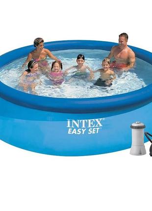 Надувний басейн intex 28130 - 5, 366 х 76 см (3 785 л/год, підстилка, тент, насос)