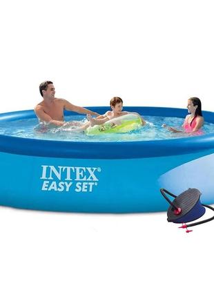 Надувний басейн intex 28143 - 4, 396 х 84 см (3 785 л/год, підстилка, тент, насос)