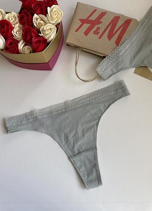 Новые хлопковые трусики стринги с кружевом от h&amp;m 💙💛 сток