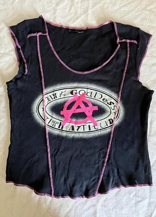 Женская майка черно розовая летняя одежда больших размеров в стиле панк y2k майка с принтом Арархии альт гранж стиль