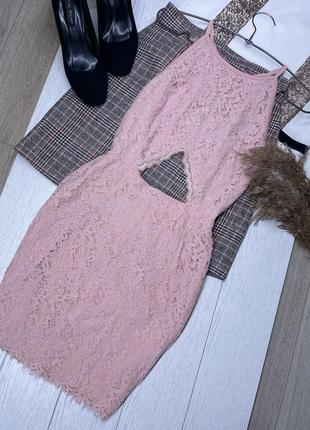 Рожева мереживна сукня missguided s плаття з розрізами коротке плаття футляр