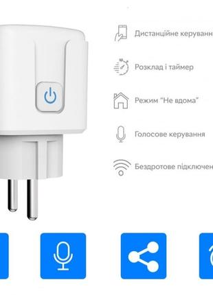 20a eu умная розетка wifi smart plug tuya с функцией контроля мощности, управления голосом