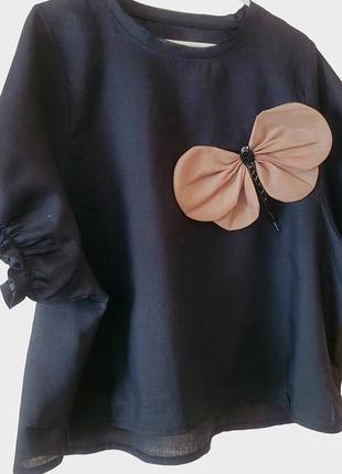 Нова стильна блуза з метеликом (100% льон), італія, оверсайс