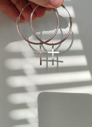 Срібні сережки кільця зі з'ємними хрестиками срібло 925