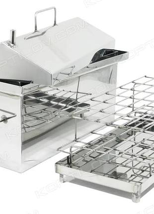 Коптильня 450x250x300 мм из нержавеющей стали, с гидрозатвором плюс крышка "домиком". на 4 кг продукта