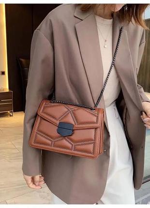 Тренд стильна коричнева жіноча сумка на плече крос боді екошкіра