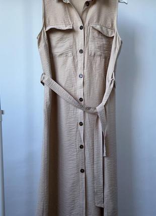 Сукня піджак сукня сорочка тілесна з віскози платье рубашка натуральное бежевое primark