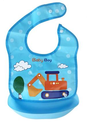 Детский слюнявчик трактор mgz-0602(blue) со съемным карманом