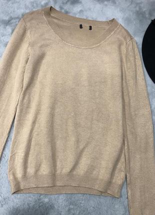 Шелковый бежевый джемпер коричневый беж пуловер реглан
