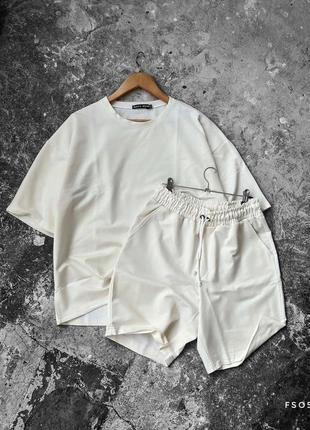 Белый летний хлопковый комплект футболка шорты