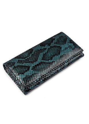 Гаманець жіночий смарагдового кольору, натуральна шкіра з тисненням під рептилію